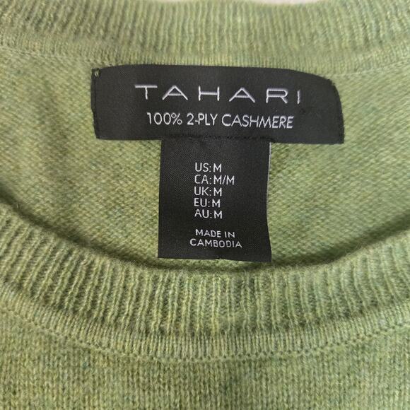 Tahari 100% Cashmere Sweater Womens Medium Celery Green Crewneck Quiet Luxury - Picture 4 of 8
